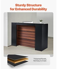 Sugift Reception Desk, 62 Inch Front Counter Table with Led Light for Office Use