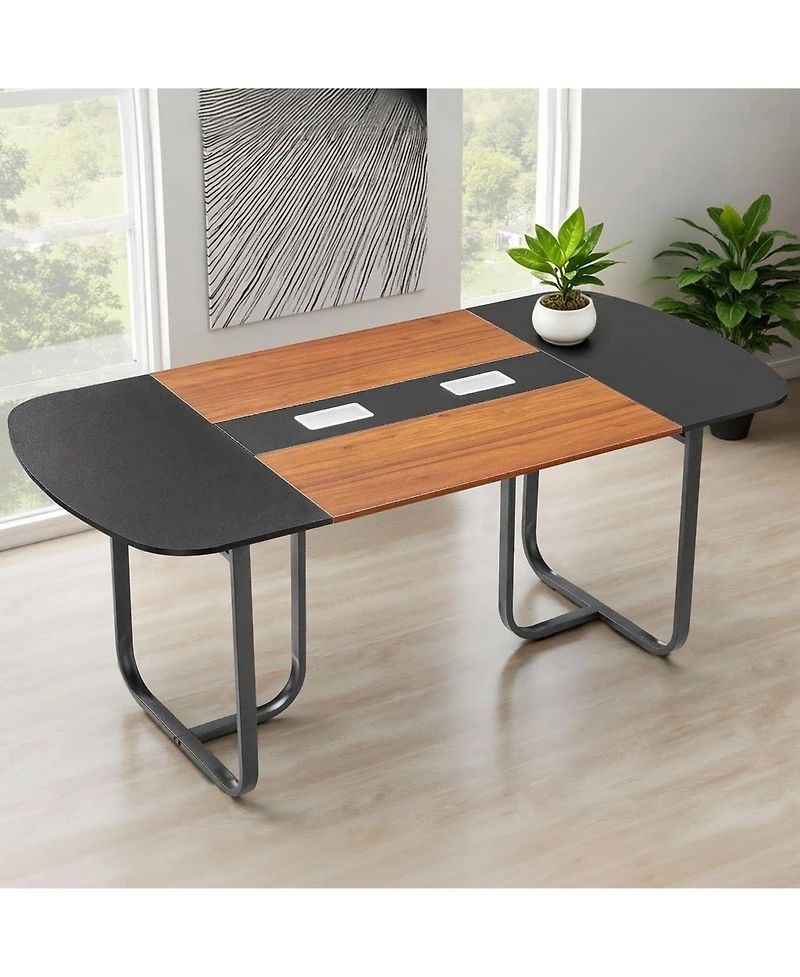 Sugift Conference Table, 6 ft Oval, Office Meeting Table for 6-8 People with Metal Legs