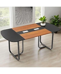 Sugift Conference Table, 6 ft Oval, Office Meeting Table for 6-8 People with Metal Legs