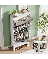 homfan Slim Shoe Cabinet with 3 Flip Drawers, Metal Legs for Hallway