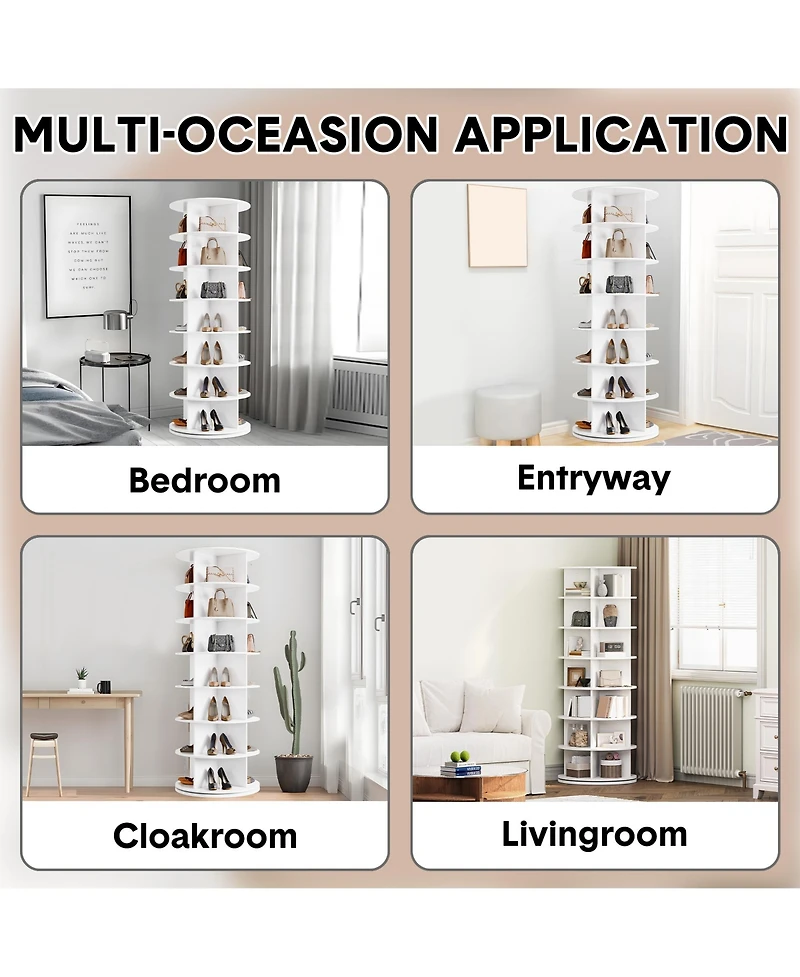 homfan 7 Tier Rotating Shoe Rack, White, 360degree(s) Shoe Storage Tower for 28 to 32 Pairs
