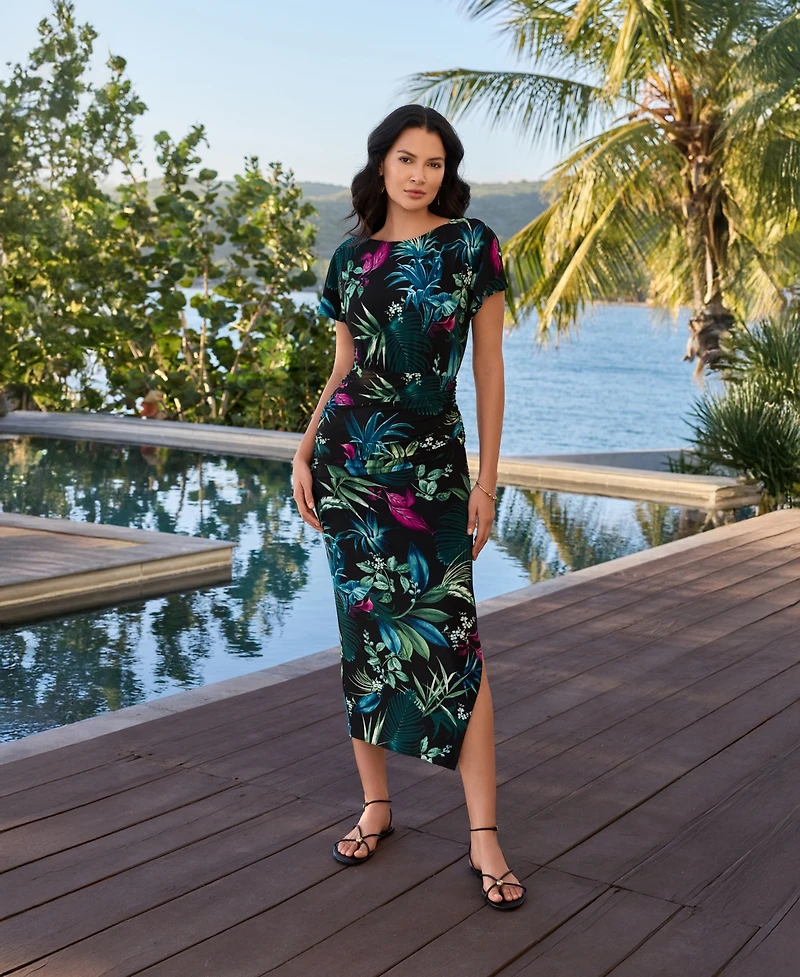 Body by Miraclesuit Women's Botanical-Print Boat Neck Dress