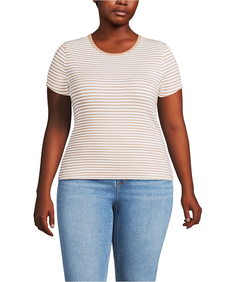 Lands' End Plus Short Sleeve Crew Neck Micro Rib Mini Tee