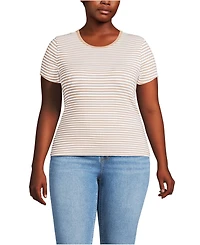 Lands' End Plus Short Sleeve Crew Neck Micro Rib Mini Tee