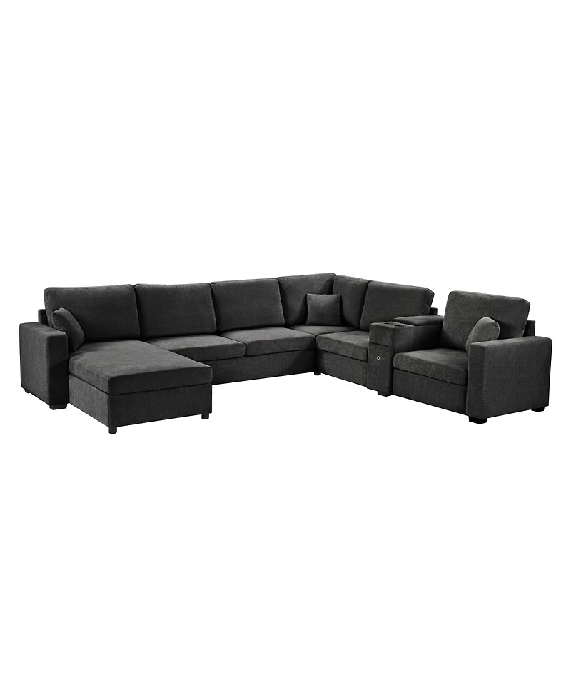 Streamdale Furniture 5-Seat 134" U-Shape Sectional Sofa with Chaise, Cup Holders & Storage