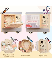 Mecale Wooden Sensory Wall Panel with Vanity & Toolbox, Fun Interactive Play for Kids