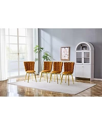 Streamdale Furniture Set of 2 Orange Velvet Dining Chairs with Gold Legs & Woven Rope Backs