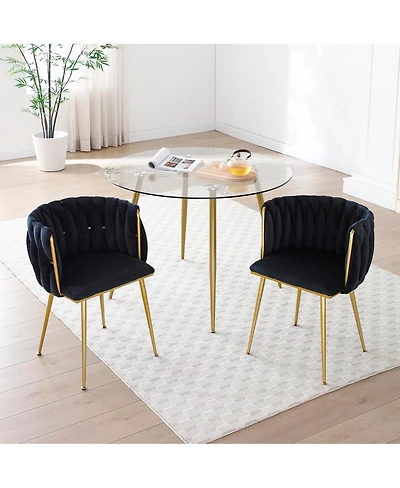 Streamdale Furniture Modern Velvet Dining Chairs Set of 2 with Golden Metal Legs