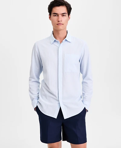 Alfani Men's Long-Sleeve Puckered Stripe One Pocket Shirt, Macy's Exclusive