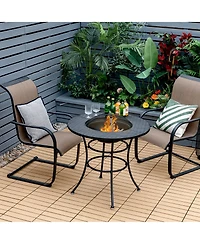 Gymax 31.5'' Patio Fire Pit Dining Table Charcoal Wood Burning W/ Cooking Bbq Grate