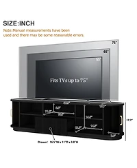 Rainsken Farmhouse Fluted Tv Stand, Media Console with Sliding Wood Slatted Doors and Drawer, Suitable for TVs Up to 75" in Living Room
