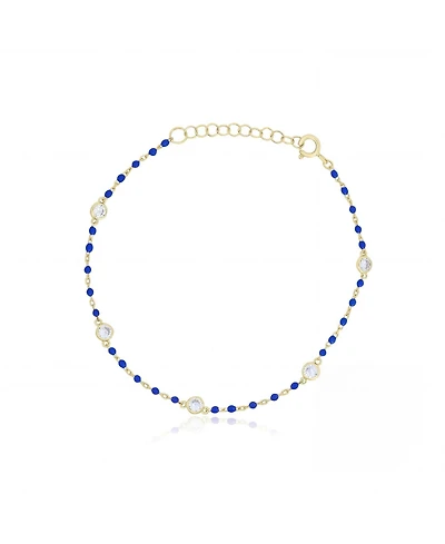 The Lovery Dark Enamel Bead Cz Chain Bracelet 14K Gold Plated Sterling Silver