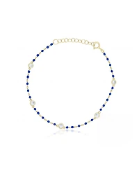 The Lovery Dark Enamel Bead Cz Chain Bracelet 14K Gold Plated Sterling Silver