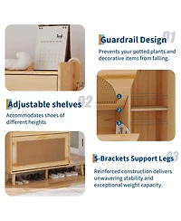 homfan Rattan Shoe Cabinet with Mirror, 2 Flip Drawers and Side Door, Entryway Storage