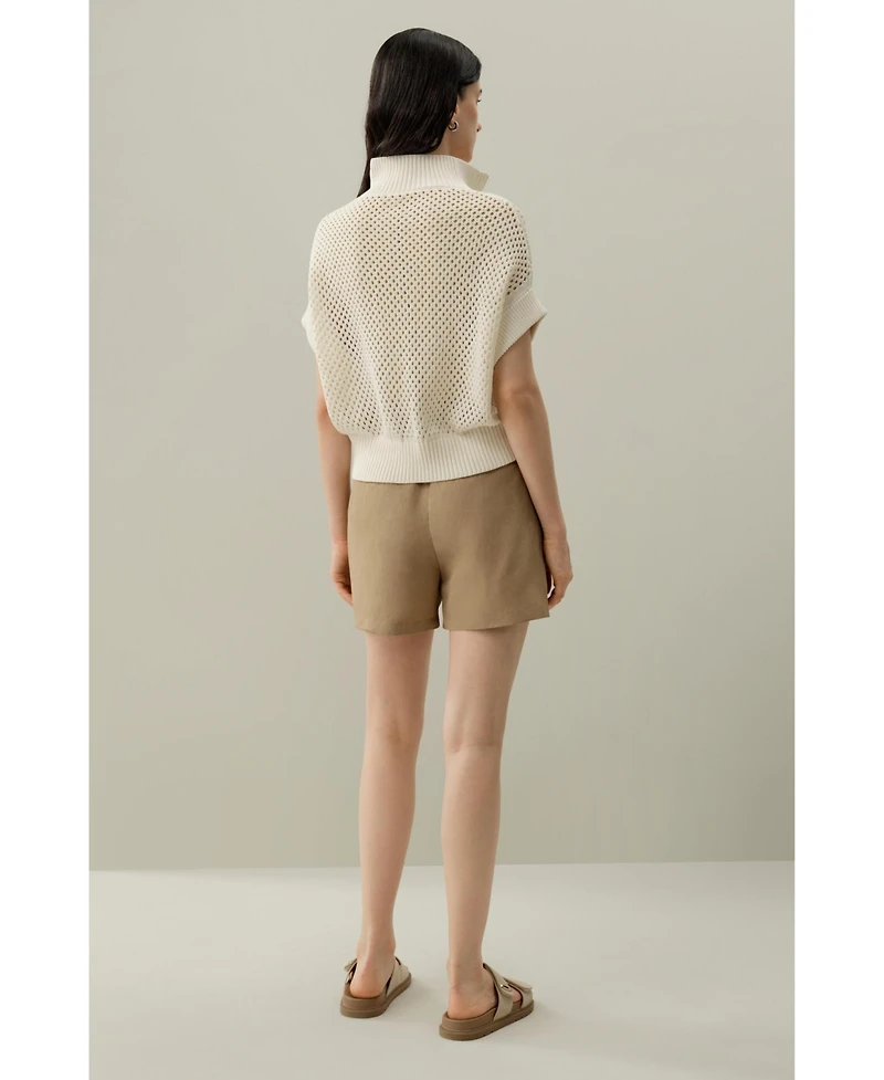Lilysilk Women's Toscana Pointelle Knit Half-Zip Sweater