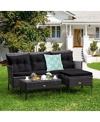 Gouun 3-Piece Outdoor Rattan Sectional Sofa Set with Ottoman and Coffee Table