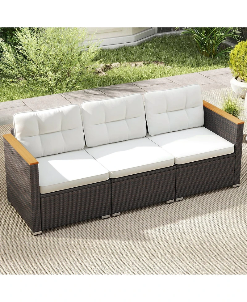 Gouun 3-Seat Outdoor Wicker Patio Sofa with Deep Seating Cushions