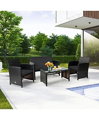 Gouun 4-Piece Patio Rattan Seating Set with Loveseat, Chairs, and Coffee Table
