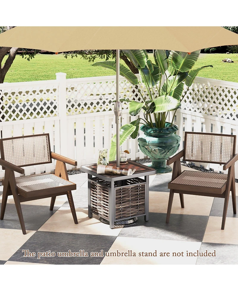 sumyeg 21.5-Inch Outdoor Pe Rattan Side Table with Umbrella Hole, Square Design