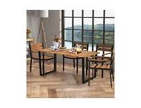 Clihome 6-Person Acacia Wood Outdoor Dining Table with 2 Inch Umbrella Hole