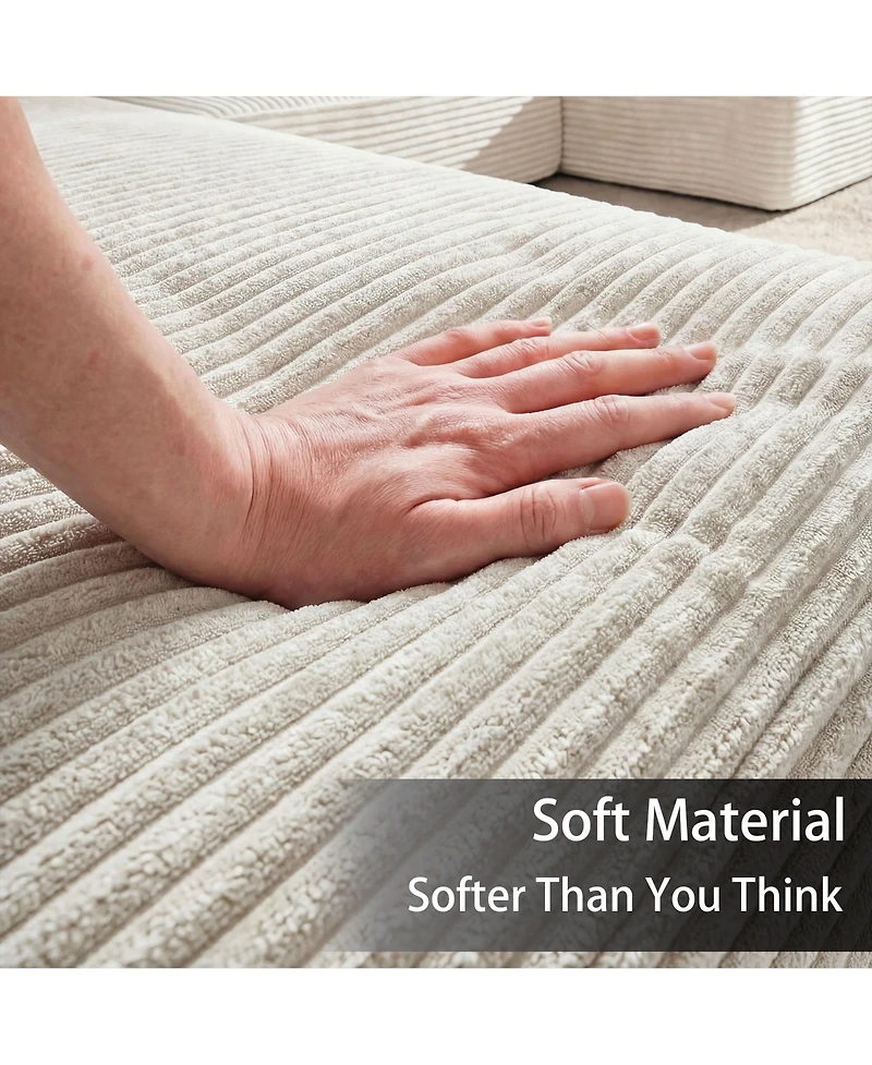 Famapy 3-Piece U-Shaped Sectional Sofa Set With Pillows, Corduroy Convertible Couch