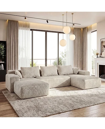 Famapy 3-Piece U-Shaped Sectional Sofa Set With Pillows, Corduroy Convertible Couch