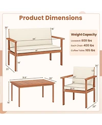 Gouun 4-Piece Acacia Wood Patio Furniture Set with Loveseat and Cushions