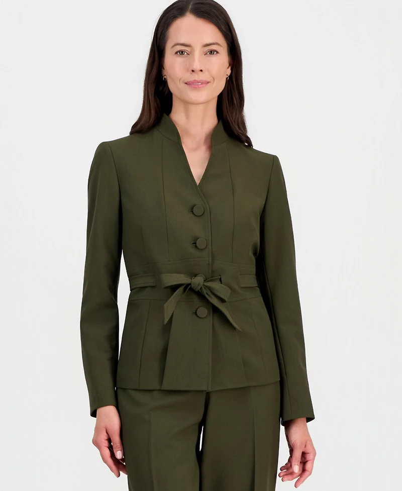 Le Suit Women's Four-Button Belted Jacket & Fly-Front Wide-Leg Pants