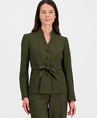 Le Suit Women's Four-Button Belted Jacket & Fly-Front Wide-Leg Pants