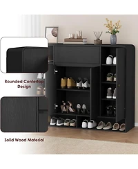 homfan Shoe Cabinet with 4 Doors and Drawer, 10 Tier Entryway Storage Open Bottom Shelf