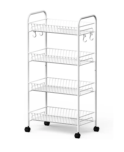 Mythinglogic 4 Tier Rolling Cart with 360°Wheels, Snack Cart, Removable Wire Baskets