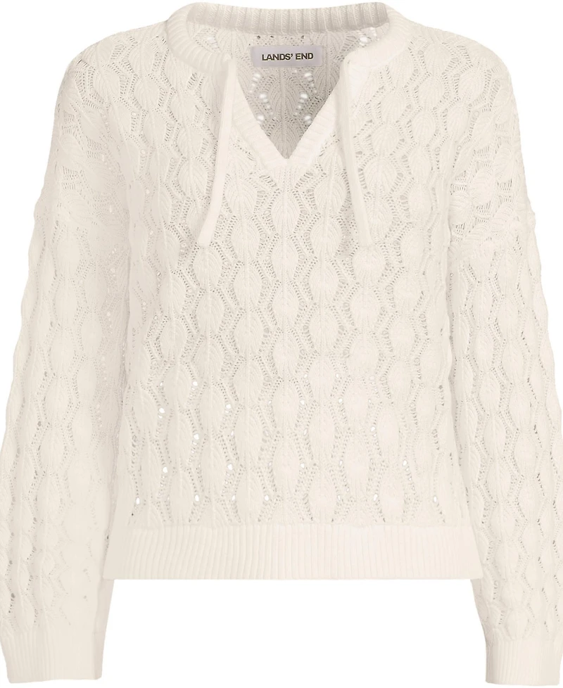 Lands' End Women's Drifter Tie Notch Neck Sweater