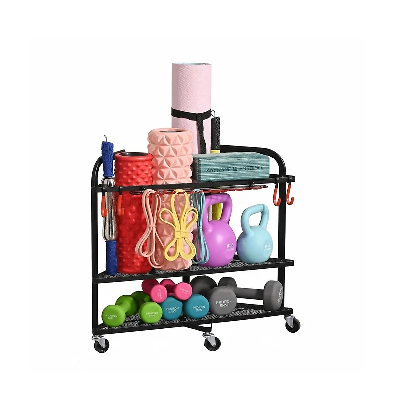 Mythinglogic Triangle Yoga Mat Storage Cart with Wheels for Home Gym Equipment