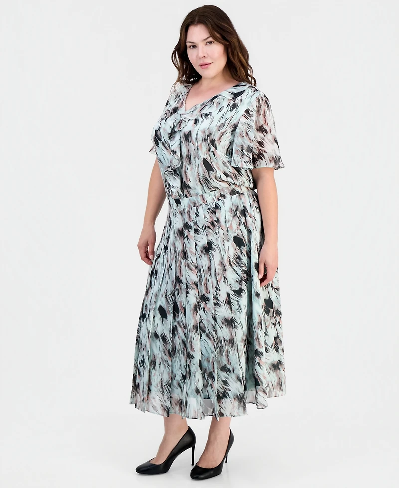 Kasper Plus Printed Pull-On Midi Skirt