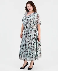Kasper Plus Printed Pull-On Midi Skirt
