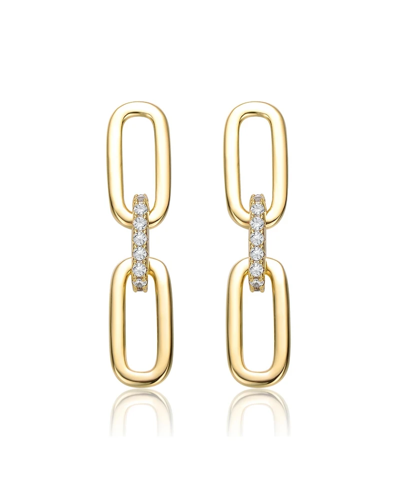 Classic 14k Yellow Gold Plated with Cubic Zirconia Triple Chain Drop Earrings