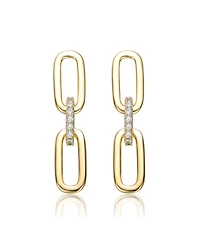 Classic 14k Yellow Gold Plated with Cubic Zirconia Triple Chain Drop Earrings