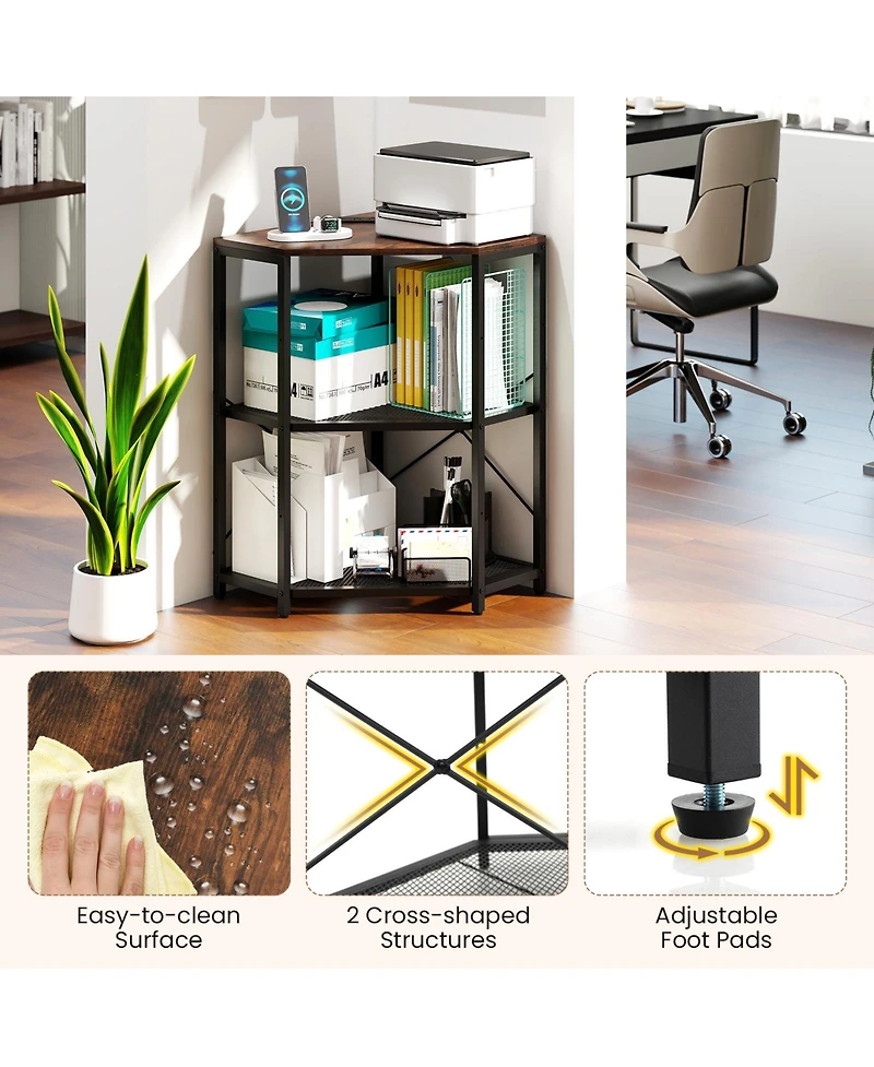 Sugift Corner Printer Stand with Power Outlet and Adjustable Shelf