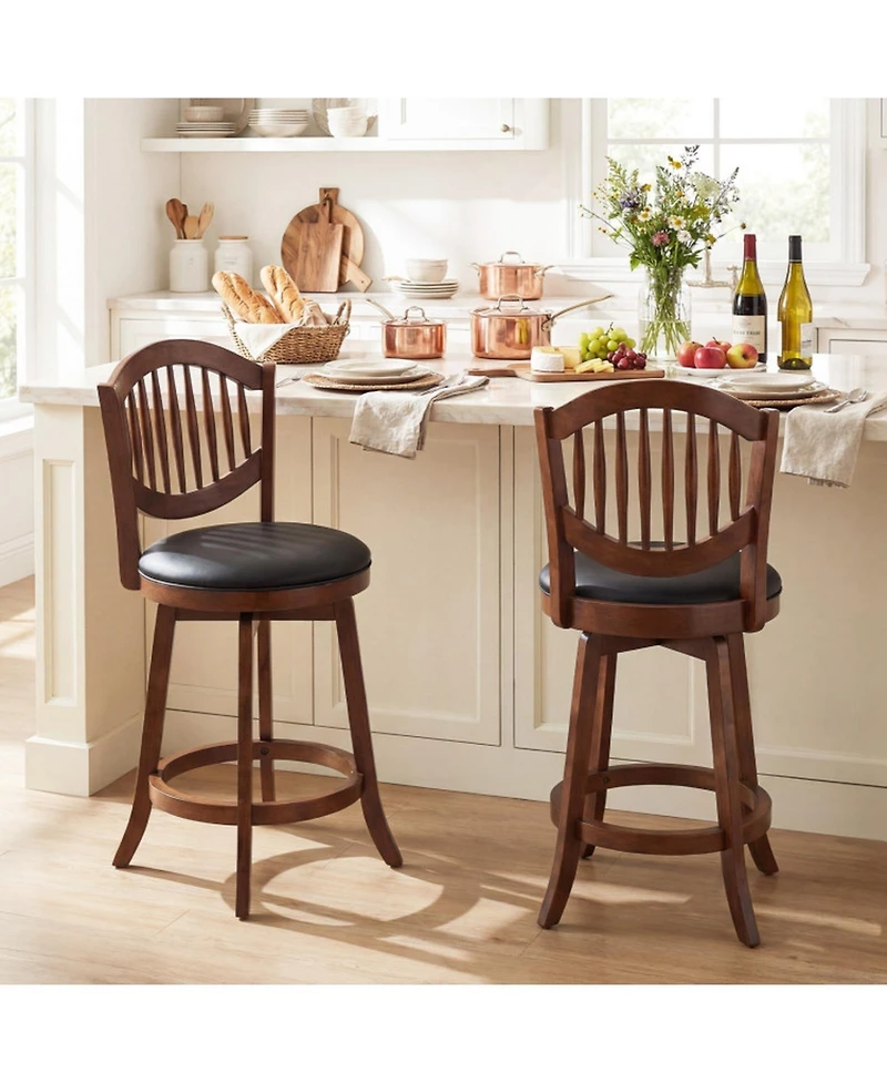 Gouun 25 in Swivel Upholstered Faux Leather Counter Height Bar Stools Set of 2