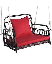 Gymax Single Person Hanging Swing Outdoor Hanging Seat w/ Back Cushion and Seat Cushion