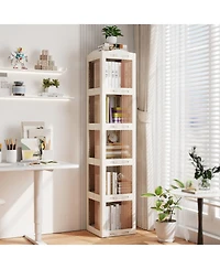 Sugift Five Tier Foldable Rotating Bookshelf with 360 Degree Swivel Base