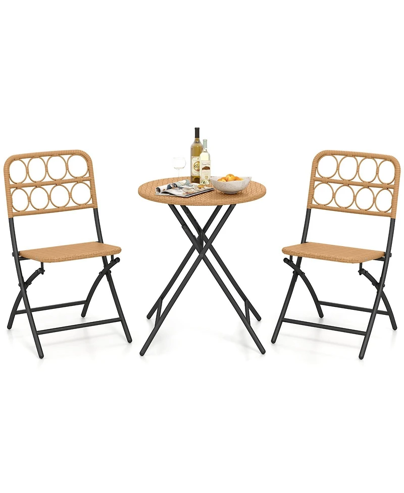 Sugift 3 Piece Folding Patio Bistro Set with Round Table and Chairs