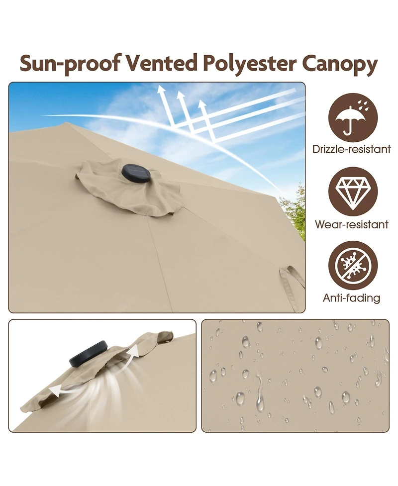 Sugift 7.5 ft Solar Powered Patio Umbrella with Led Lights and Crank