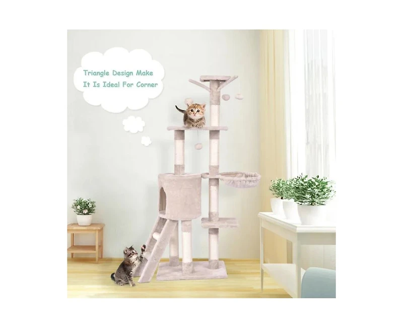 Zeus and Ruta 56 Inch Cat Play Tree with Condo Scratching Posts and Ladder for Indoor Cats