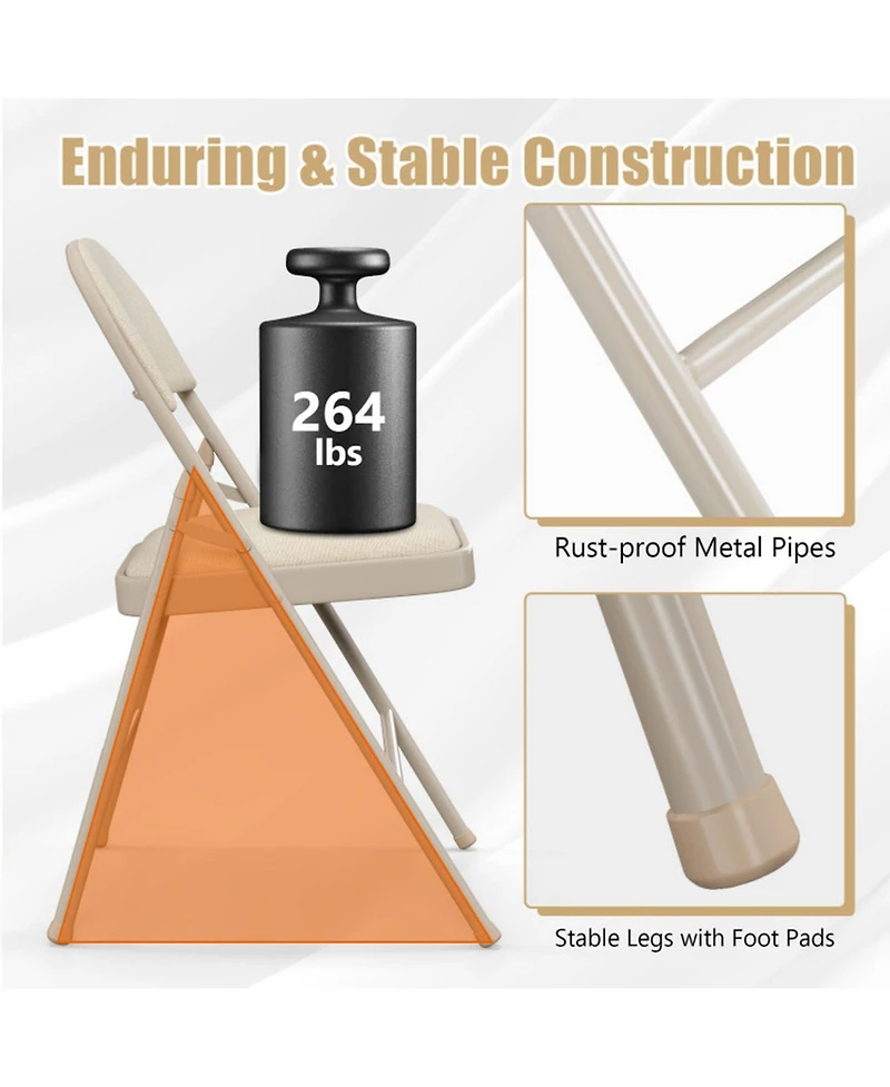 Gouun Foldable Padded Chair Set of 6 with Fabric Backrest and Metal Frame