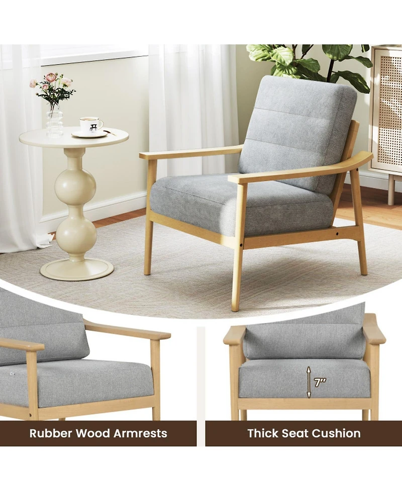 Gouun Modern Accent Chair with Rubber Wood Armrests and Legs