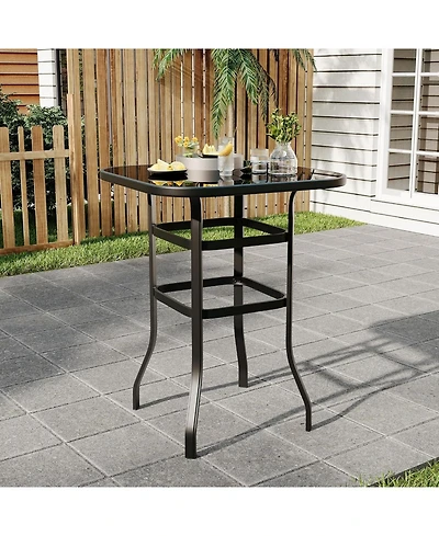 gaomon Patio Bar Height Table, Metal Frame Patio Bar Table Tempered Glass, Height High Top Outdoor Table for Backyard, Poolside and Garden
