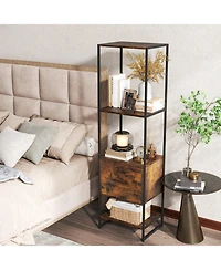 Slickblue Narrow 5-Tier Bookcase with Open Shelves and Storage Drawer