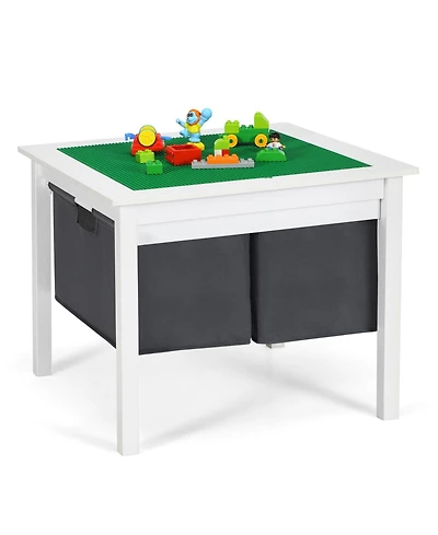 Sugift 2-in-1 Kids Double-sided Activity Building Block Table with Drawers