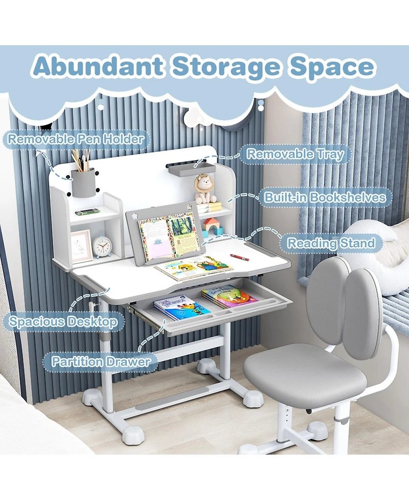 Sugift Kid's Study Desk and with Tilt Desktop and Pen Holder